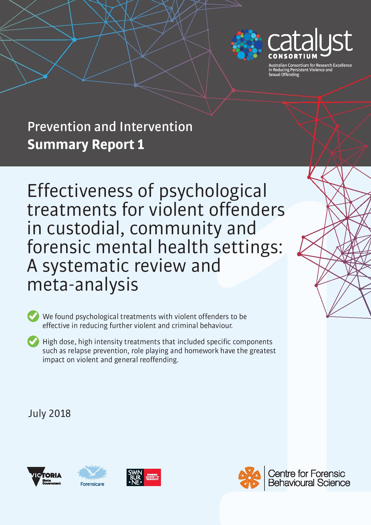 Effectiveness of psychological treatments for violent offenders in custodial, community and forensic mental health settings: A systematic review and meta-analysis