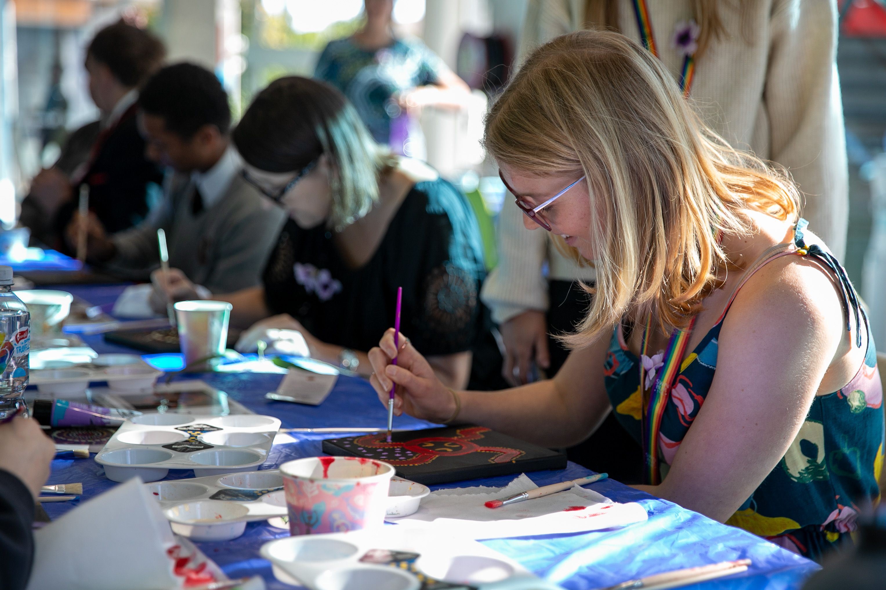 Staff taking part in an Indigenous art workshop Staff taking part in an Indigenous art workshop