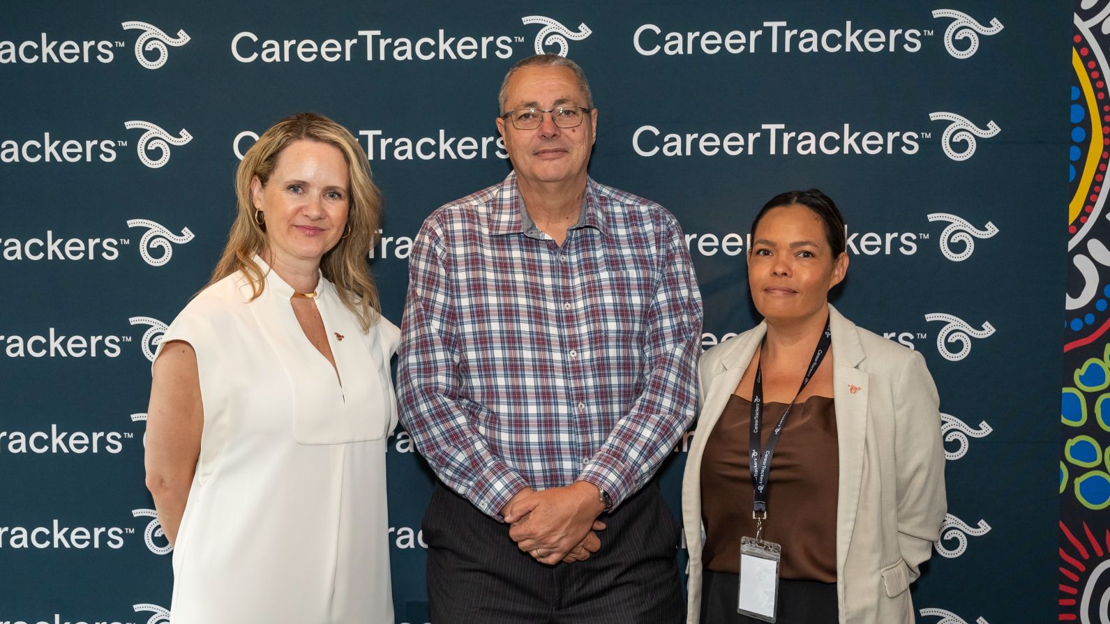 Swinburne's Pro Vice-Chancellor – Indigenous Engagement Professor John Evans with CareerTrackers CEO Taryn Marks and Intern Program Manager Nikki Smith Swinburne's Pro Vice-Chancellor – Indigenous Engagement Professor John Evans with CareerTrackers CEO Taryn Marks and Intern Program Manager Nikki Smith
