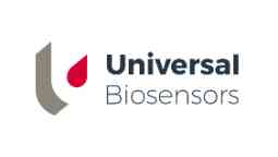 corporate logo for Universal Biosensors with grey and red abstract graphic