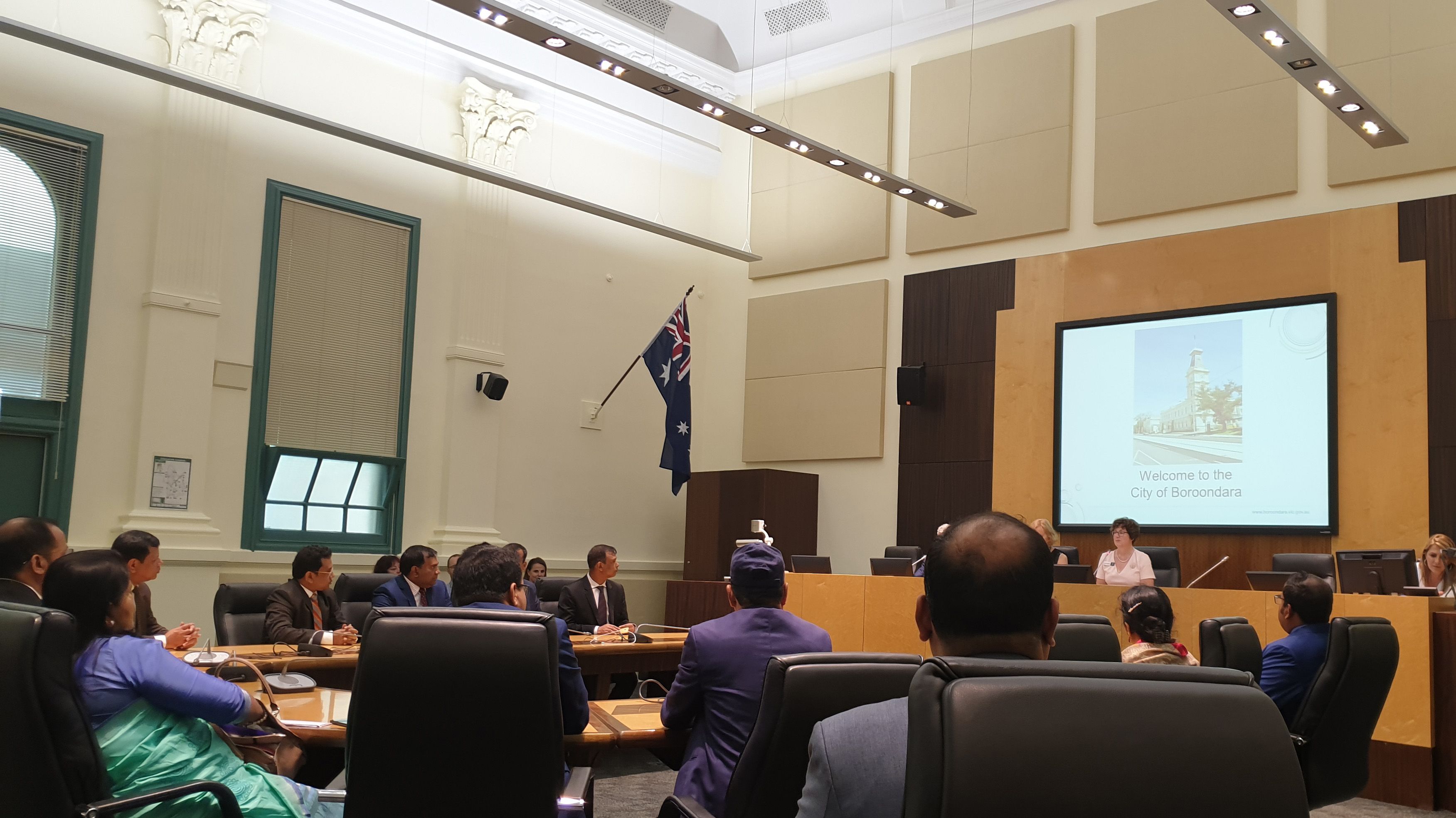 A delegate group from Cabinet of Bangladesh sitting in a City of Boroondara council office.