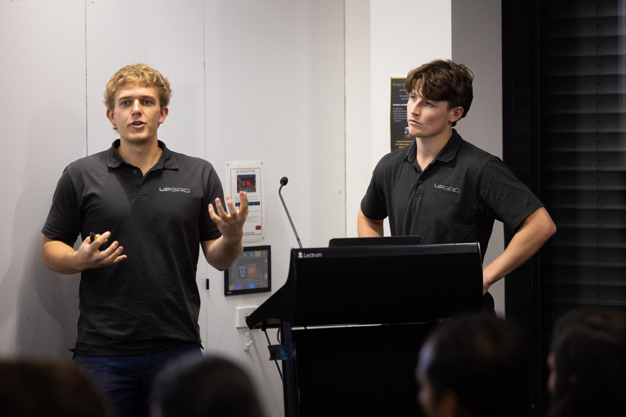 Swinburne students Zac Schade and Nicholas Dobie present Upgrid at the 2025 Luminate Showcase Swinburne students Zac Schade and Nicholas Dobie present Upgrid at the 2025 Luminate Showcase