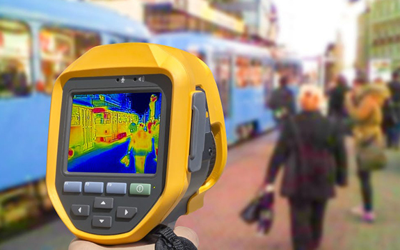 Thermal imaging camera scanning members of the public for COVID-19