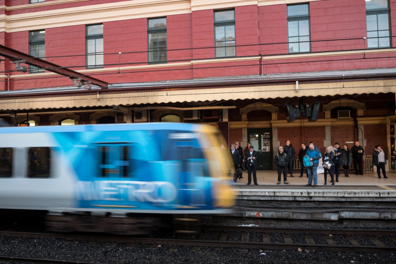 Waiting for train at Flinders Street Station in Melbourne, Victoria