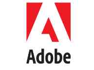 Adobe logo is a white A on a red background with the word Adobe in black.