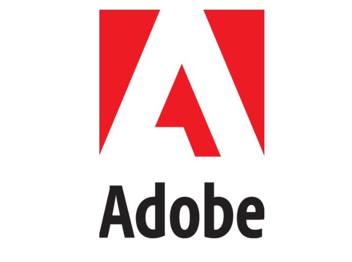 Adobe logo is a white A on a red background with the word Adobe in black.