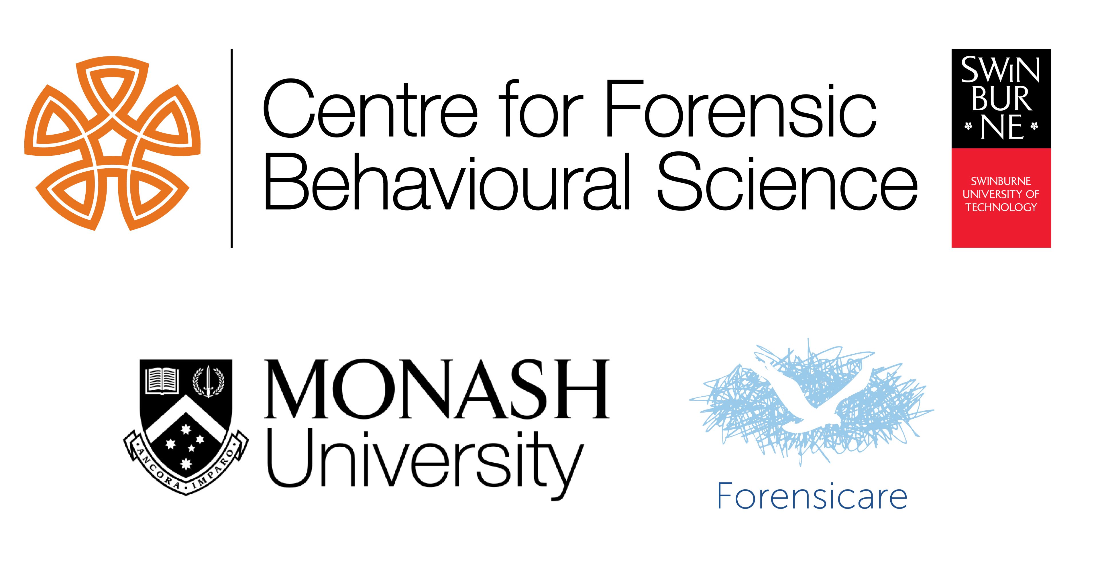 Logos for the Centre for Forensic Behavioural Science Swinburne Monash and Forensicare