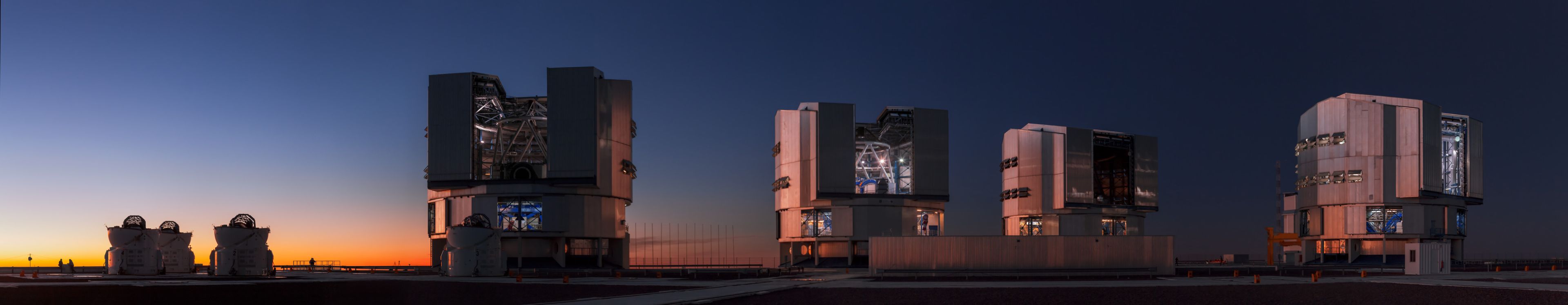 ESO twilight This panoramic photograph captures the ESO Very Large Telescope (VLT) against a beautiful twilight on Cerro Paranal.