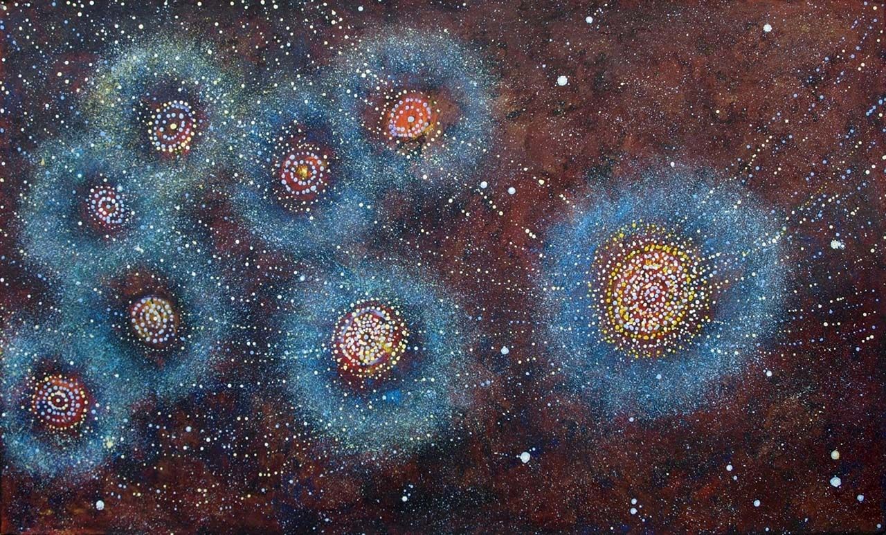 Yanjirlpirri Jukurrpa – Seven Sisters Dreaming Star gazer aboriginal artwork