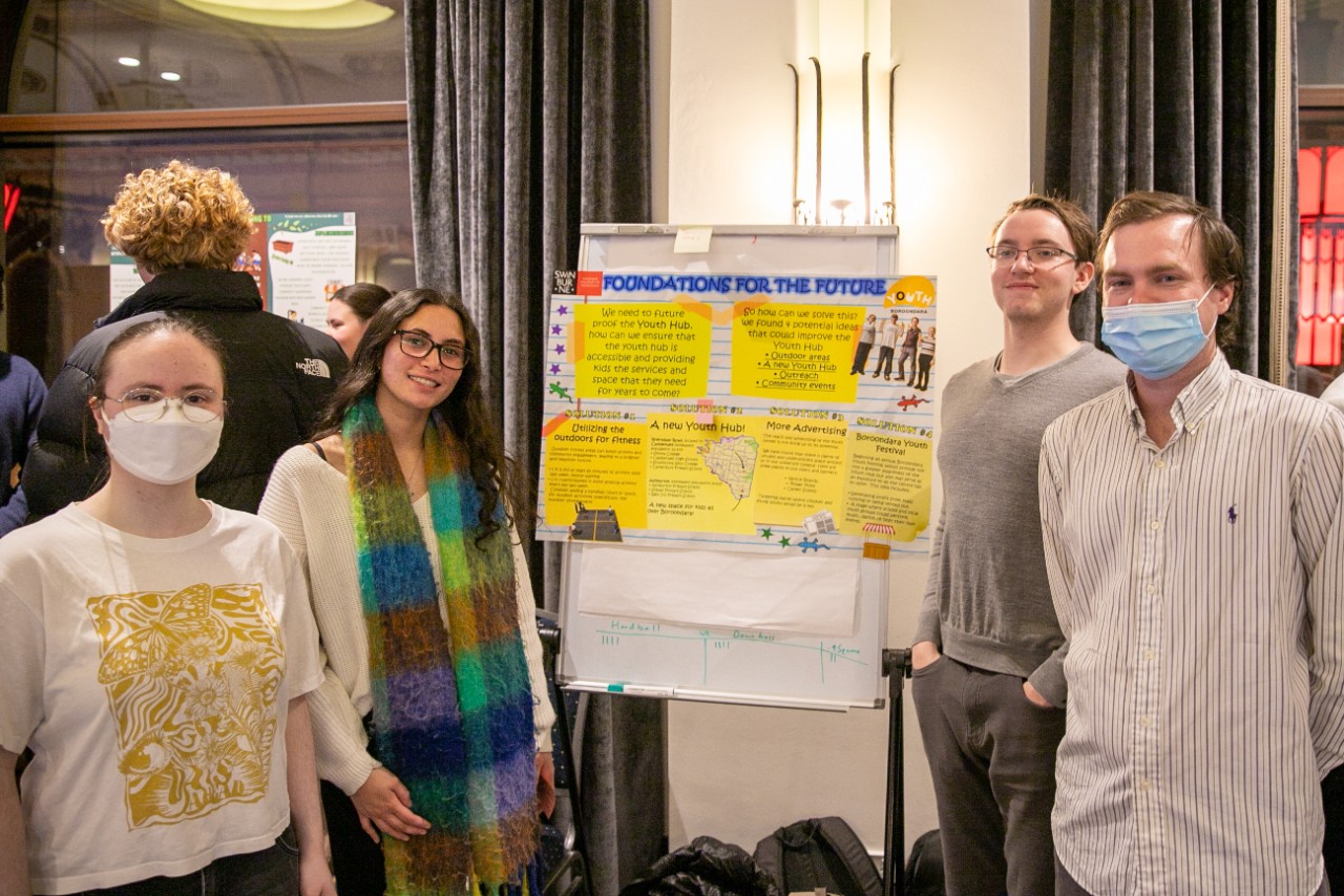 Students presenting their solutions at the Social Innovation Challenge event