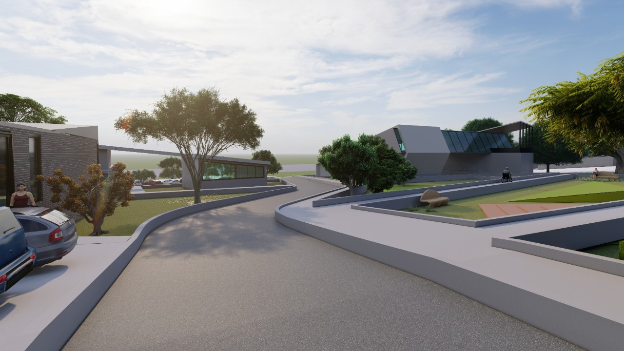 Render of wide paths, designed for better accessibility, through luxury living centre