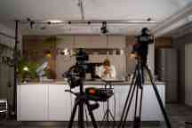 tv set studio kitchen female cook preparing cookies